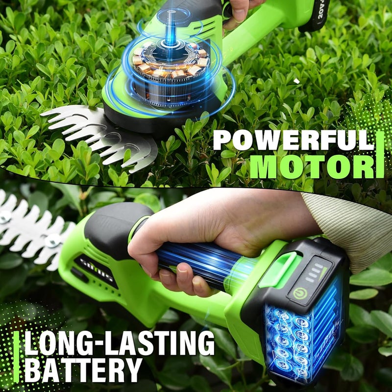 SOYUS Hedge Trimmer Cordless, 2-in-1 Handheld Hedge Trimmers, 20V Electric Grass Shear & Shrubbery Trimmer, Battery Operated Grass Cutter for Garden/Lawn with Charger and Battery - Image 4
